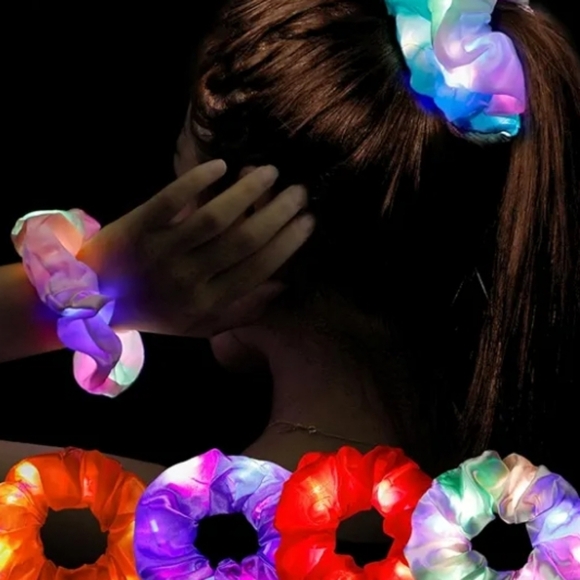 Bundle of 6 Colorful Satin 5" Scrunchies Light Up - Picture 2 of 3